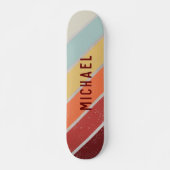 Custom Name Cool Retro Sunset Stripes  Skateboard (Front)