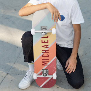 Custom Name Cool Retro Sunset Stripes  Skateboard