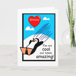 Custom Name Cool Valentine Penguin Card