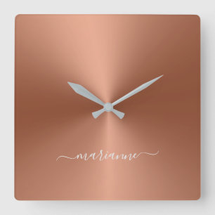 Custom Name Copper Metallic Style Acrylic Square Wall Clock