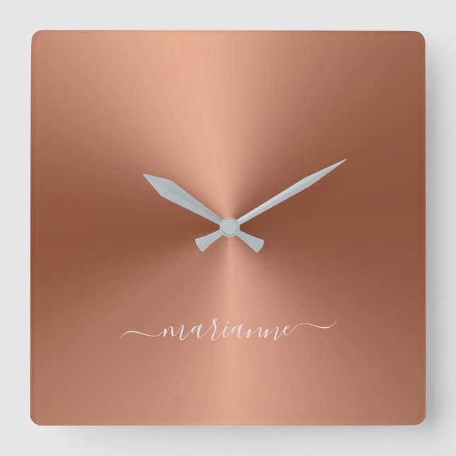 Custom Name Copper Metallic Style Acrylic Square Wall Clock (Front)