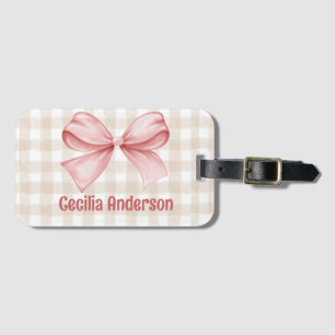 Custom Name Coquette Bow Gingham Watercolor Luggage Tag