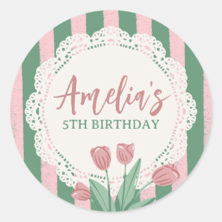 Custom Name Coquette Pink Bow Vintage Floral Classic Round Sticker