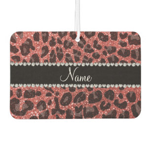 Custom name coral pink glitter leopard print car air freshener