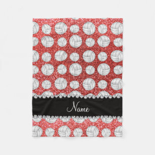Custom name coral pink glitter volleyballs fleece blanket