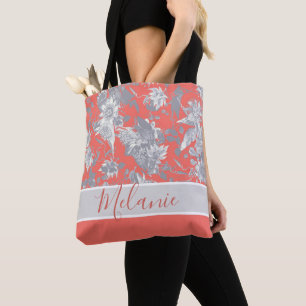 Custom Name Coral Pink Passion Flowers Tote Bag