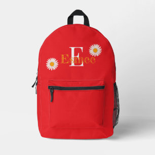 custom name coral red backpack with daisy