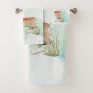 Custom Name Corgi Pet Dog Bath Towel Set