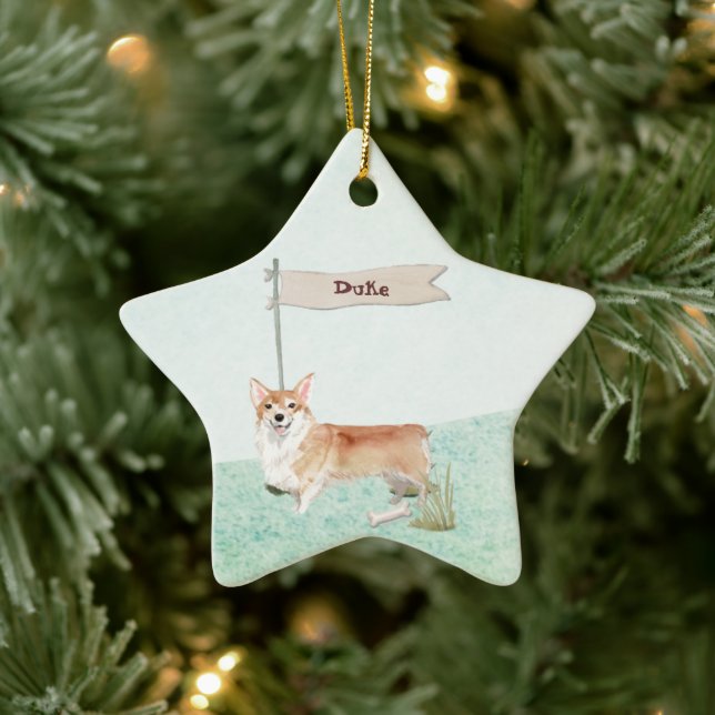 Custom Name Corgi Pet Dog Ceramic Ornament (Tree)