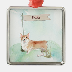 Custom Name Corgi Pet Dog Metal Ornament