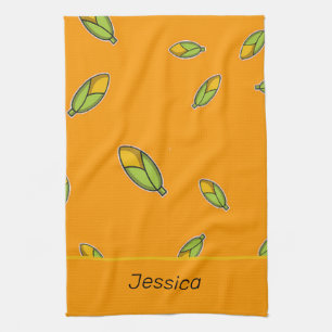 Custom name corn on orange tea towel