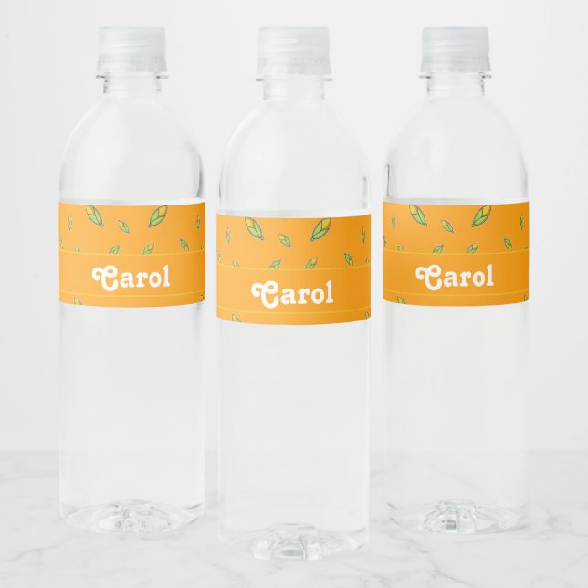 Custom name corns on orange water bottle label (Bottles)