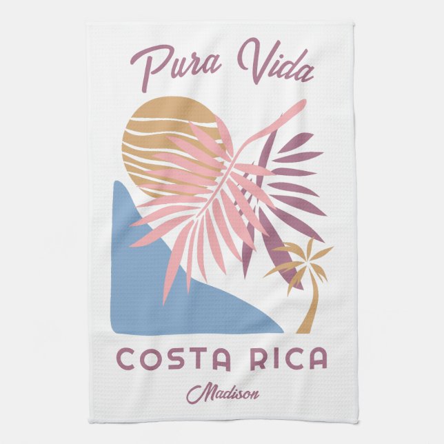 Custom Name Costa Rica Motto Pura Vida Tea Towel (Vertical)