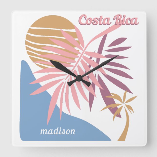 Custom Name Costa Rica Square Wall Clock (Front)