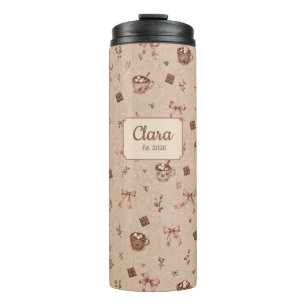 Custom Name Cosy Cocoa Hot Chocolate Pattern Gift Thermal Tumbler