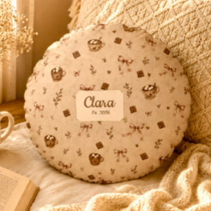 Custom Name Cosy Cocoa Hot Chocolate Readers Gift Round Cushion
