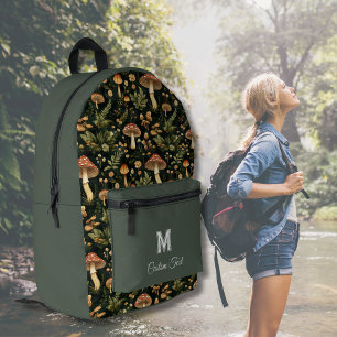Custom Name Cottagecore Mushroom Pattern Printed Backpack
