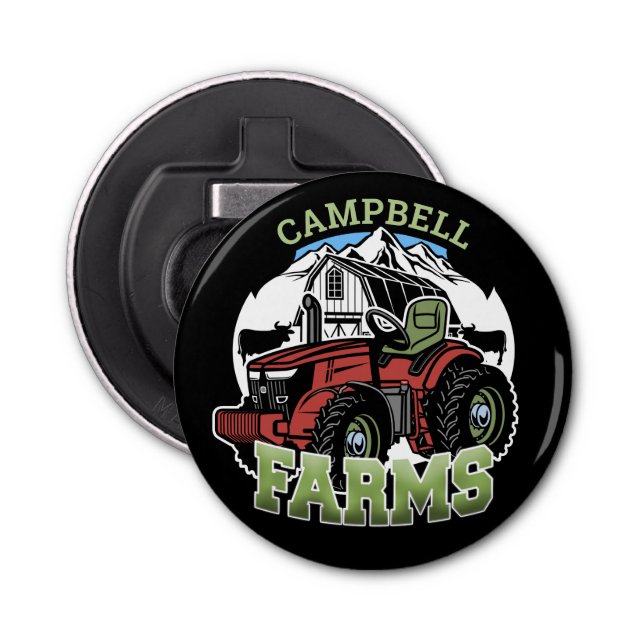 Custom NAME Country Farms Barn Tractor Farmer Bottle Opener (Front)