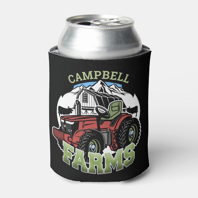 Custom NAME Country Farms Barn Tractor Farmer Can Cooler (Can Front)