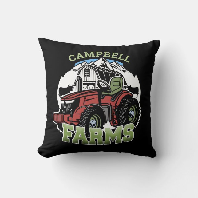 Custom NAME Country Farms Barn Tractor Farmer Cushion (Front)