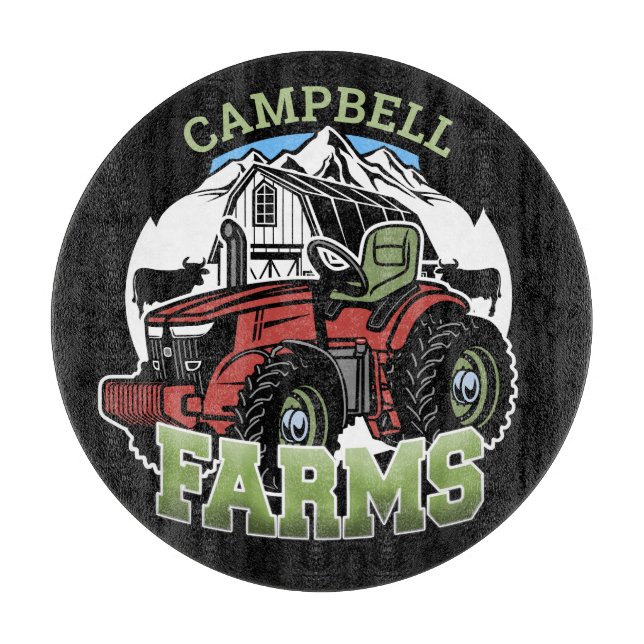 Custom NAME Country Farms Barn Tractor Farmer Cutting Board (Front)