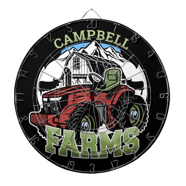 Custom NAME Country Farms Barn Tractor Farmer Dartboard (Front)