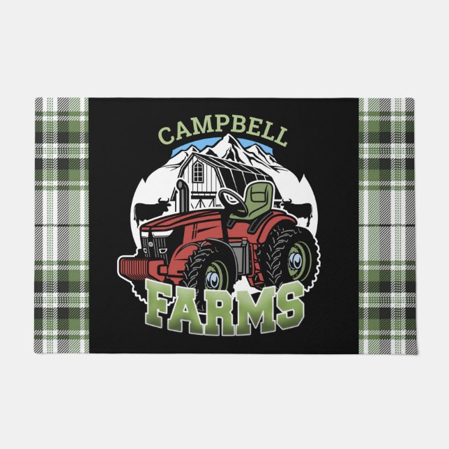 Custom NAME Country Farms Barn Tractor Farmer Doormat (Front)