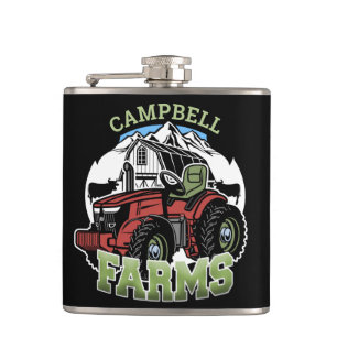 Custom NAME Country Farms Barn Tractor Farmer Hip Flask