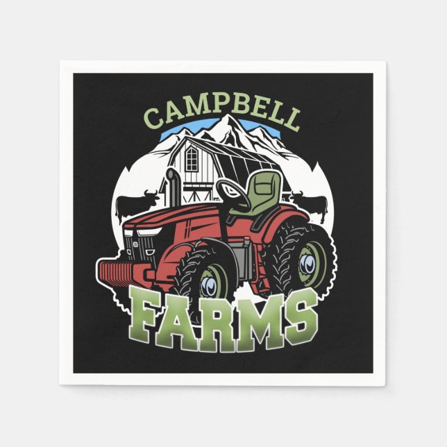 Custom NAME Country Farms Barn Tractor Farmer Napkin (Front)