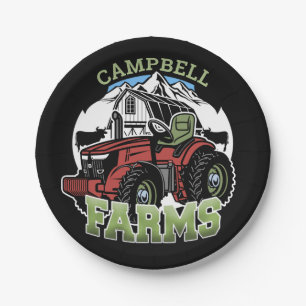Custom NAME Country Farms Barn Tractor Farmer Paper Plate