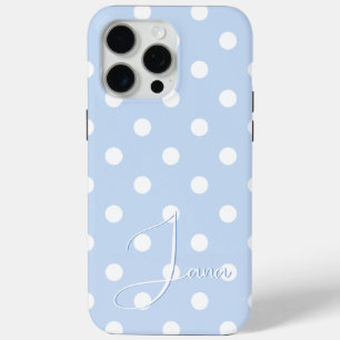 Custom Name Cover For iPhone, Blue With Polka Dots
