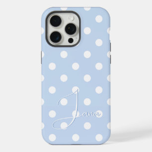 Custom Name Cover For iPhone, Blue With Polka Dots