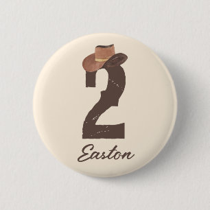 Custom Name Cowboy Hat 2 Two 2nd Second Birthday 6 Cm Round Badge