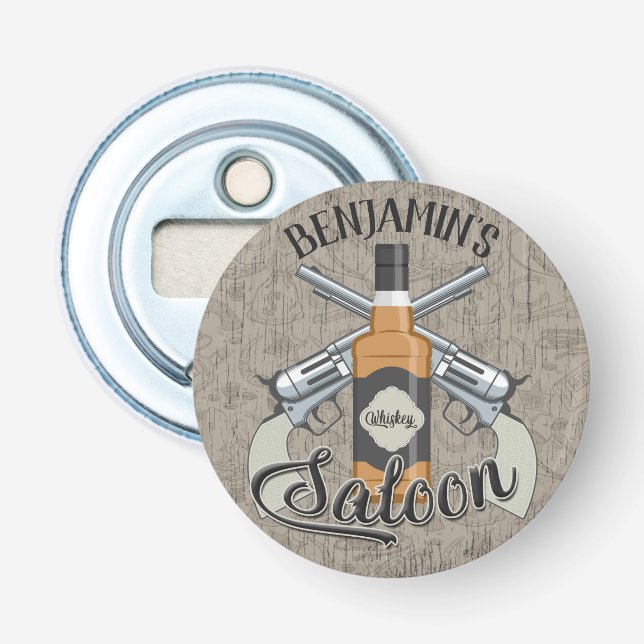 Custom NAME Cowboy Revolver Gun Whiskey Saloon Bottle Opener (Front)
