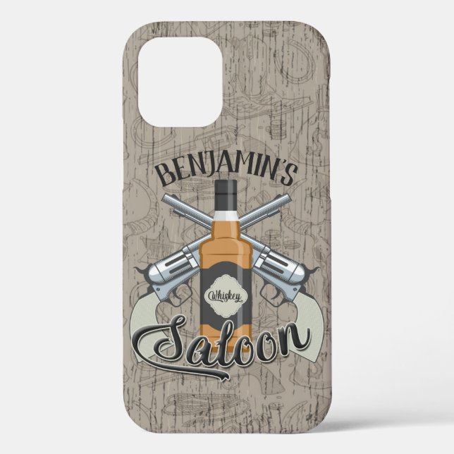 Custom NAME Cowboy Revolver Gun Whiskey Saloon Case-Mate iPhone Case (Back)
