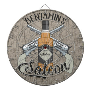 Custom NAME Cowboy Revolver Gun Whiskey Saloon Dartboard