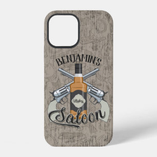Custom NAME Cowboy Revolver Gun Whiskey Saloon iPhone 12 Case