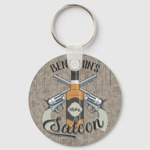 Custom NAME Cowboy Revolver Gun Whiskey Saloon Key Ring