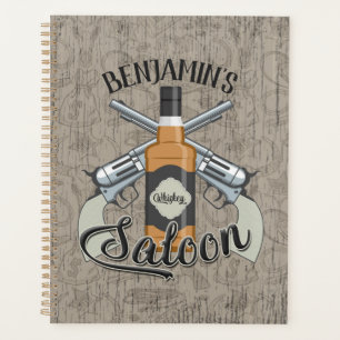 Custom NAME Cowboy Revolver Gun Whiskey Saloon Planner