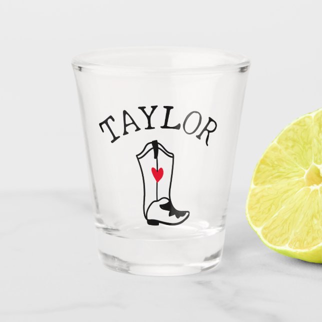 Custom Name Cowgirl Boot Cute Modern Bachelorette Shot Glass (Front)