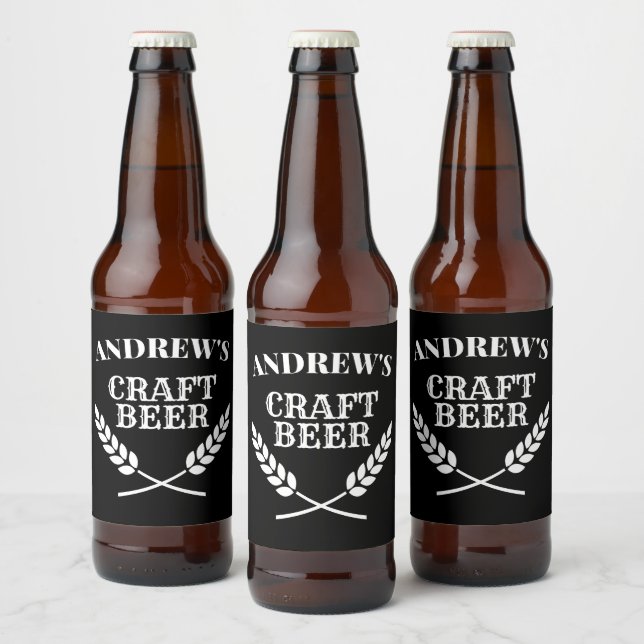 Custom name craft beer wheat crest wreath logo bottle label (Bottles)