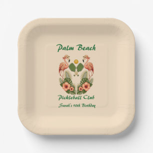 Custom Name Cream Palm Beach Pickleball Club Paper Plate
