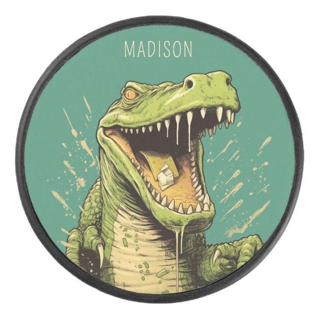 Custom Name Crocodile Hockey Puck (Front)