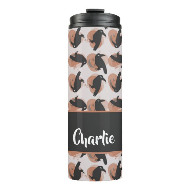 Custom name crow pattern thermal tumbler (Front)
