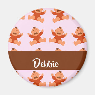 Custom name crying babies on pink magnet