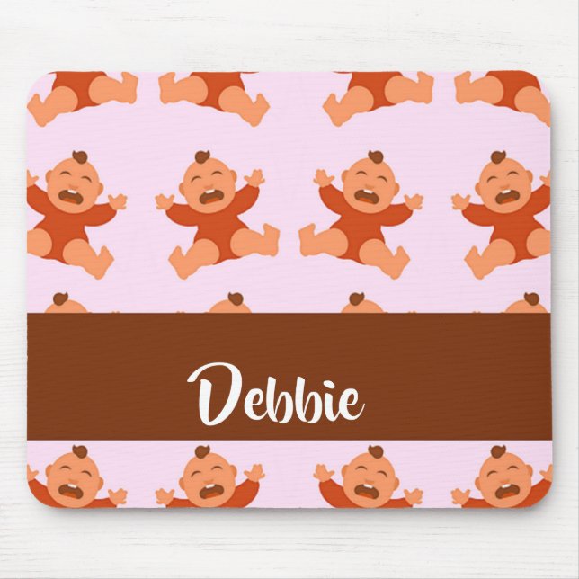 Custom name crying babies on pink mouse pad (Front)