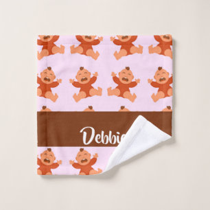 Custom name crying babies on pink wash cloth