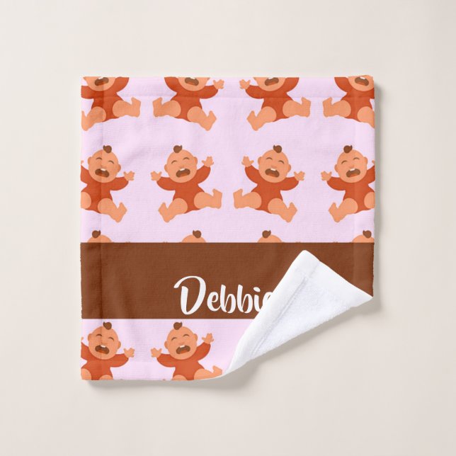 Custom name crying babies on pink wash cloth (Wash Cloth)