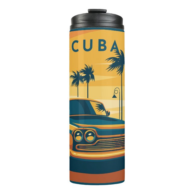 Custom Name Cuba Car Illustration Thermal Tumbler (Front)