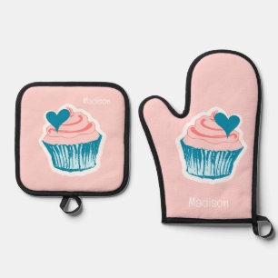 Custom Name Cupcakes Oven Mitt & Pot Holder Set